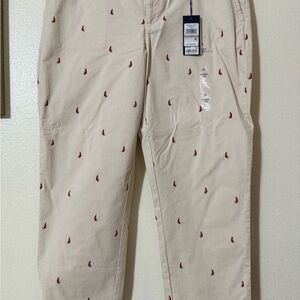 Ladies Beige Sailboat Embroidered Pants